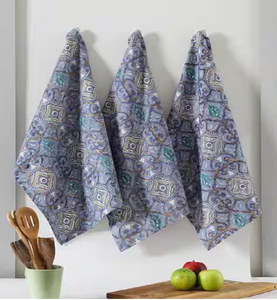 Ensemble de torchons de cuisine en coton à motifs géométriques modernes, carrés gris et roses, disponibles à prix de gros. - Product Image 2