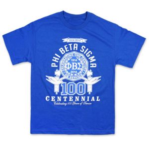PBS เสื้อลายกราฟิก Centennial สีดำและน้ำเงิน | 100% เสื้อโพลีเอสเตอร์ Phi Beta Sigma พร้อมโลโก้ของทีมพิมพ์ลาย | เครื่องแต่งกายเป็นพี่น้องของผู้ชาย - Product Image 1