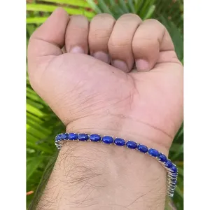 925 Silver Fashion Tennis <b>Bracelet</b> with Lapis Lazuli Elegant Accessory - Product Image 6