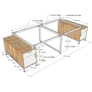 Mesa de Diseño Tradicional Minimalista con 4 Patas, Gabinete de Madera de Caucho, Sistema RECTANG, Patas de Ensamblaje HBRT033 para Muebles de Oficina - Product Image 6