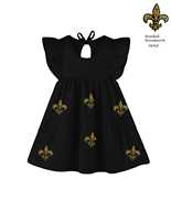 2024 Fleur De Lis Designer Schattige Katoenen Op Maat Gemaakte Casual Zomer ODM Geborduurde Puffmouw Pailletten Mini Gelaagde Jurkjes voor Meisjes