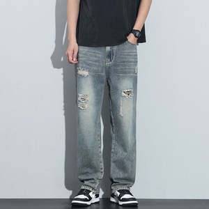 Classic destroyed denim <b>jeans</b> for <b>men</b> slim fit casual <b>ripped</b> pants comfortable durable stylish street fashion - Product Image 6