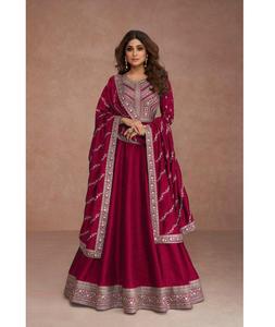 Designer indien pakistanais Salwar Kameez costume indien porter Georgette fil broderie main travail robes fête porter Net Saree - Product Image 1