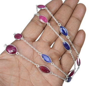 สร้อยคอพลอยทับทิมแท้ ดีไซน์เรียบหรู ชุบโรเดียม เงินแท้ 925 ของขวัญครบรอบที่ดีที่สุดสำหรับผู้หญิง เครื่องประดับแฟชั่น - Product Image 1