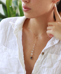 Naturel Herkimer diamant 925 argent plaqué or longue chaîne colliers designer fait à la main délicat minimaliste cristal colliers - Product Image 5