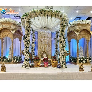 Royal Radha Krishna tema boda escenario decoración gran gujarati boda evento escenario tradicional oro blanco boda StageUK - Product Image 1