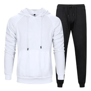 ชุดวอร์มสองชิ้นแบบลำลองมีฮู้ดแนวสตรีทของผู้ชายมาใหม่ชุดวอร์มฤดูหนาวสีพื้นขายส่ง - Product Image 5