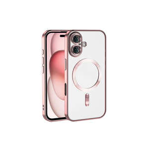 Coque JoieCreatif Demre Series pour iPhone 14 Plus compatible MagSafe, protection de l'appareil photo, silicone électroplaqué PC, couleur or rose - Product Image 1