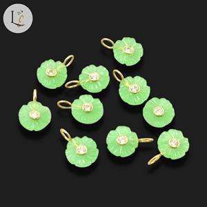 Pendentif en chalcédoine verte naturelle sculptée en forme de fleur avec incrustation de zircon, fait à la main, en argent sterling 925, pendentifs fins, breloques, 12 mm - Product Image 4