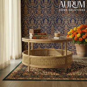 Modern <b>Coffee</b> <b>Table</b> with Circular Design and Natural Rattan (Durable Living Room Furniture Without Glass) - Product Image 2