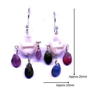 Boucles d'oreilles en argent sterling 925 plaqué or perle vermeil multi tourmaline gemmes pour mariages - Product Image 3