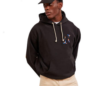 Sweats à capuche en éponge française noire pour hommes les plus vendus avec poche kangourou et cordon de serrage pour l'hiver - Product Image 1