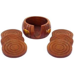 Wooden Tea & Coffee Serving Coaster Round Walnut Color for Home & Restaurant Drinks Serving Coaster with Holder - Product Image 3
