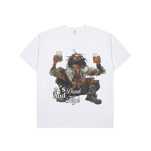 Haute qualité 100% coton Premium t-shirt hommes t-shirt décontracté tissé à manches courtes t-shirt imprimé lavé - Product Image 1