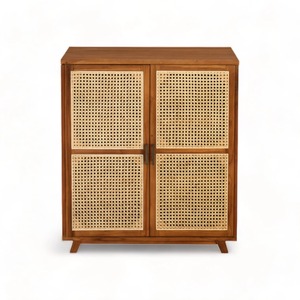 Armoire de cuisine en bois de teck naturel de conceptions modernes de Style nordique avec des portes de rotin stockage d'affichage de buffet pour des villas de salon - Product Image 5