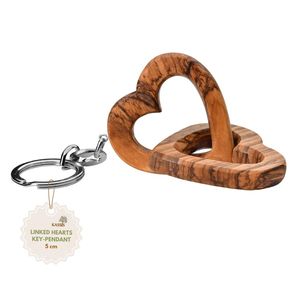 Porte-clés Cœurs Entrelacés en Bois d'Olivier Fait Main 5 cm, Porte-clés de Couple en Bois, Cadeau Romantique, Vente en Gros de Bethléem - Product Image 1