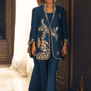 SIMPLE DESIGNER JACKET WITH STYLISH PANT WITH EMBELLISH OF BEAUTIFUL CRYSTAL BEADS,PEARLS,GLASS STONE WORK FOR PARTY-WEAR@2022 - Product Image 1