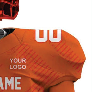 Uniforme de fútbol americano naranja personalizado para hombre, 100% poliéster, aparejos, sarga, entrenamiento duradero, ropa deportiva, manga corta, nombre del jugador - Product Image 4