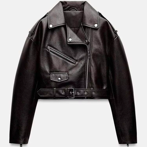 Spring Autumn Women Retro Regular Genuine Leather Vintage Female Belt Zipper <b>Coat</b> Moto Biker Outwear Breathable Quick Dry Cotton - Product Image 1