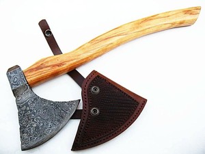 Venta al por mayor personalizado OEM ODM de grado industrial de acero de Damasco hacha de doble hoja Tomahawk mango de madera al aire libre - Product Image 3
