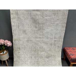 พรมวินเทจสไตล์ตุรกี ขนาด 4.1x7.5 ฟุต สีเทาขอบขาว ทำจากขนสัตว์ - Product Image 2