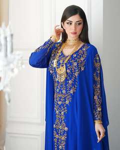 ชุดราตรีแบบเรียบหรูสีน้ำเงินเข้ม ปักลายลูกปัด  แบบสุภาพ  ยาวคลุมเท้า  ผ้าอิสลาม  รักษ์โลก 100% - Product Image 4