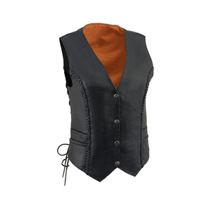 Gilet en cuir style veste sans manches d'hiver avec col en V et logo - Product Image 1
