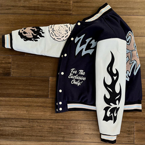 เสื้อแจ็กเก็ตทีมเบสบอลของผู้ชายผ้ากำมะหยี่แขนเสื้อหนังปักลายปกคอตั้งวิทยาลัยเลตเทอร์แมนเสื้อแขนยาวสำหรับผู้ชาย - Product Image 4