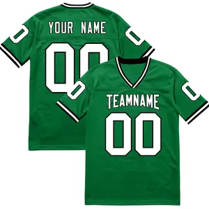 Football jersey with team name and number embroidered on it that can be worn by men or kids during a rugby match.