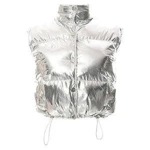 Womens mùa đông Crop vest kim loại chần xuống vest không tay nóc Áo khoác