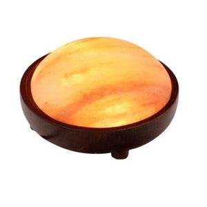 Lampe à bol de sel rose de l'Himalaya sculptée à demi-dôme | Décor de lueur chaude fabriqué à la main avec base en bois naturel - Product Image 2