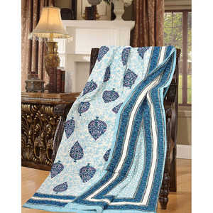 ผ้าห่มผ้าฝ้ายงานทำมือขนาดคิงไซส์/rajai ลวดลายสีน้ำเงินขนาด225ซม. x 270ซม. การเย็บปะติดปะต่อกันการออกแบบ Kantha สำหรับตกแต่ง - Product Image 1