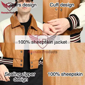 Chaqueta de cuero de bombardero de primavera y otoño de invierno para hombre ODM de alta calidad con bordado elegante producto terminado al por mayor - Product Image 2