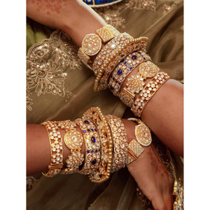 Gold Plated White Thappa Jadau Kundan <b>Fashion</b> <b>Bangles</b> with Clasp Size 2.4 One Pair-TJ-B11 - Product Image 2