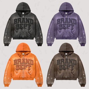 Top Quality OEM Custom Cotton Embroidery Leather Patch Letters Distressed Sun-faded Shiny <b>Rhinestones</b> <b>Hoodie</b> - Product Image 3