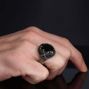 Anillo de Hombre de Plata de Ley 925 de Alta Calidad Estilo Otomano Azuris VALKH1859 Turquía Joyería de Moda con Piedra Natural - Product Image 1