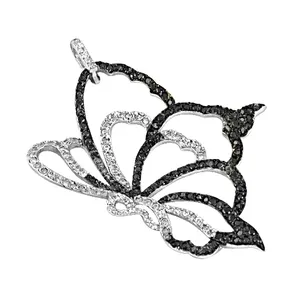 Colgante de Mariposa de Plata de Ley 925 con Cristal Blanco y Negro, Hipoalergénico y Resistente al Deslustre, Diseño Elegante y Delicado - Product Image 3