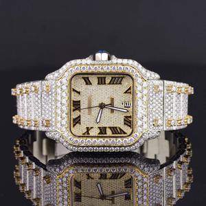 Reloj con Esfera Cuadrada Chapado en Oro Amarillo con Diamantes Cultivados en Laboratorio para Hombre y Mujer, Reloj de Acero Inoxidable Estilo Hip Hop con Incrustaciones de Diamantes, Pasa la Prueba del Diamante - Product Image 1