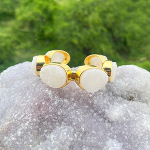 Pulsera de lujo con piedras naturales, ágata blanca azucarada, druzy, brazalete abierto, chapado en oro de 18k, forma de huevo, pulsera de piedras múltiples para mujer - Product Image 3