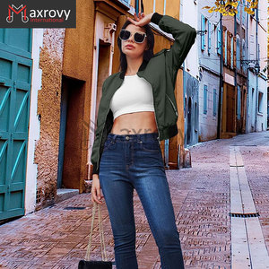 Casual <b>Lightweight</b> Canvas <b>Bomber</b> <b>Jacket</b> for <b>Women</b> Zip-up Windbreaker Outerwear with Pockets Comfortable Short Coat - Product Image 5