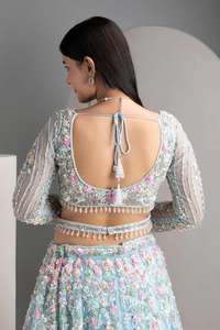 Lehenga Choli en soie organza lourde de qualité supérieure, élégant, broderie indienne pakistanaise, travail de paillettes, toile de cancan, patta pour l'été - Product Image 4