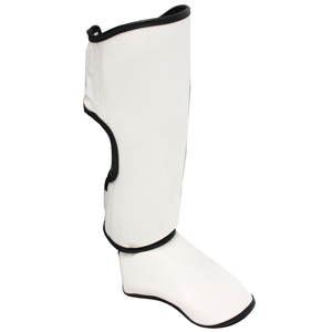 Protège-tibias en cuir PU de couleur personnalisable avec garniture noire, protection du cou-de-pied profilée, mousse EVA, logo personnalisé, protection complète - Product Image 6