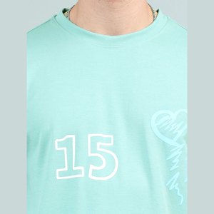 Conjunto de Camiseta y Pantalones Cortos Verde Menta para Hombre, Cuello Redondo, Algodón Tejido, Estilo Casual de Verano, 2 Piezas, Impresión por Transferencia de Calor, Marca INDEX APPAREL - Product Image 4