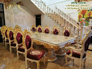 Ensemble de table à manger de style impérial sculpté à la main 8 places Table à manger royale sculptée à la main avec chaises Finition or antique Salle à manger - Product Image 4