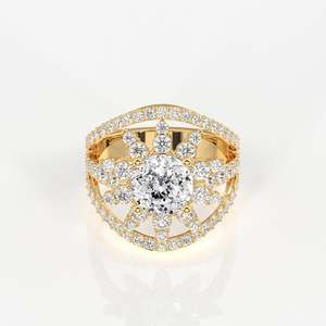 14K <b>Gold</b> Moissanite Diamond <b>Cocktail</b> <b>Ring</b> Portuguese Cut Elegant Portuguese Cut Moissanite Diamond <b>Cocktail</b> 14K <b>Gold</b> <b>Ring</b> - Product Image 1