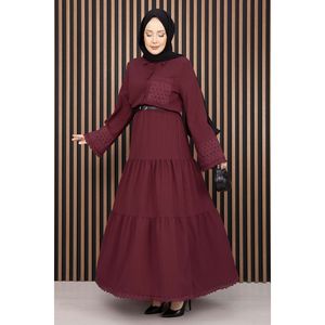 Ensemble deux pièces automne en tissu côtelé bordeaux orné, chemise et jupe, coupe ample de haute qualité, motif léopard uni, un ensemble de vêtements - Product Image 1