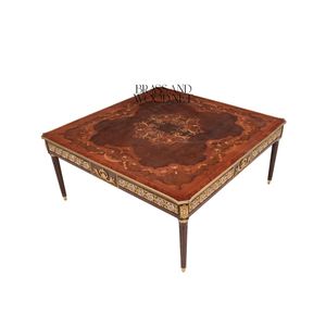 Luxury <b>Square</b> Coffee <b>Table</b> with Intricate Wood Inlays and Brass Detailing for Elegant and Timeless Living Room Decor - Product Image 3