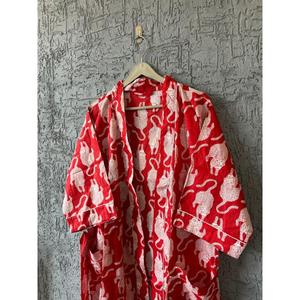 Kimono de algodón con estampado de tigre rojo indio, ropa de noche de talla libre para mujer, ropa de verano para cubrir el cuerpo, ropa de dormir para la playa - Product Image 2