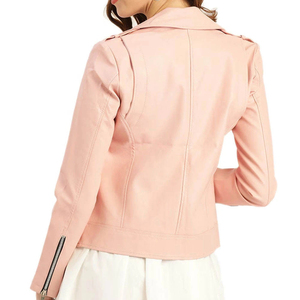 Veste de motard en cuir véritable rose pour femme, style américain personnalisé, fermeture éclair asymétrique, coupe ajustée, design moto, imperméable et respirante - Product Image 2