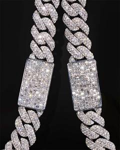 Cadena Cubana VVS1 Moissanite, Plata de Ley 925 / Oro Blanco de 14K, Hecha a Mano, Cadena Cubana para Hombre, Estilo Hip Hop para Fiestas - Product Image 3